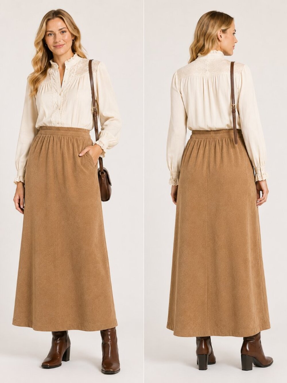 Vintage Faux Suede Maxi Skirt in Tan